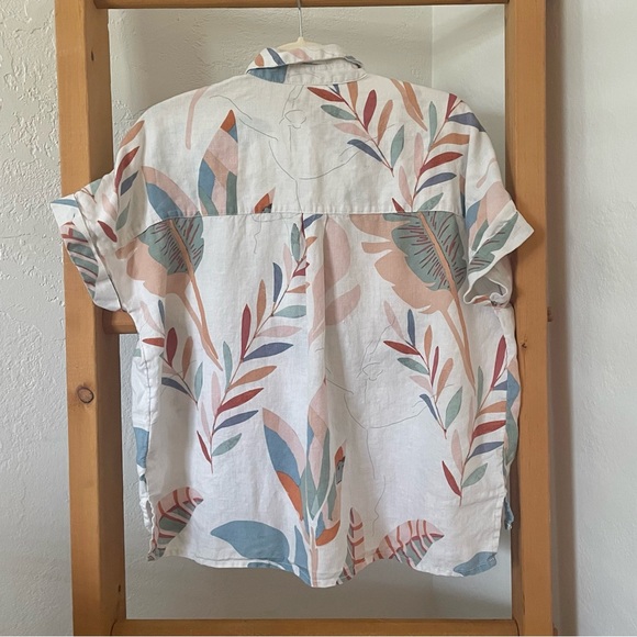 Cynthia Rowley | NWOT 100% Linen Floral Short Sleeve Button Down Shirt | Small - Picture 4 of 4